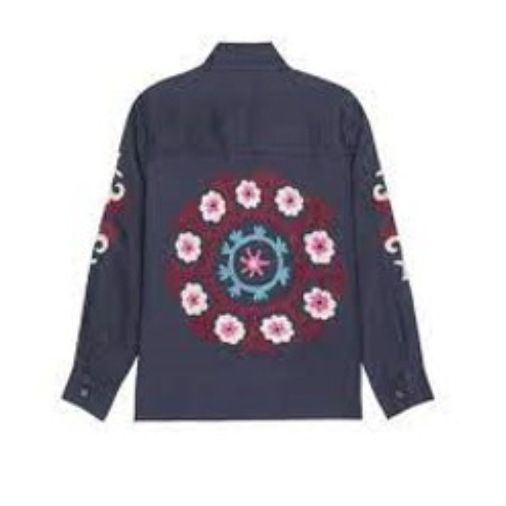 Neiman Marcus RAILS Navy Floral Medallion Embroidery Shirt Jacket Indigo Shacket